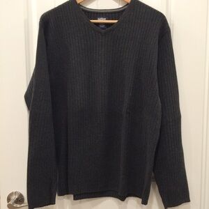 100% Cotton V-Neck Sweater | Charcoal Grey | L